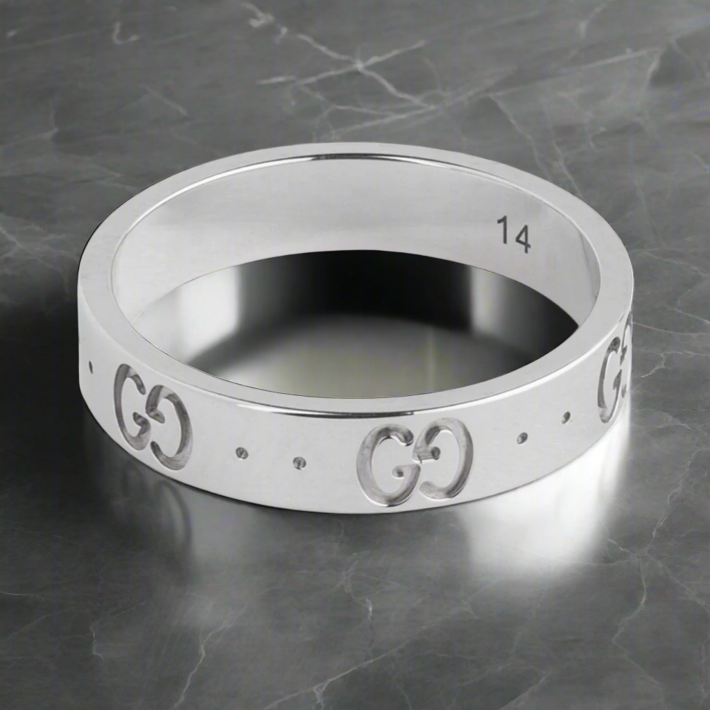 Sterling Silver Gucci Icon Engraved Slim Stainless Steel Ring (KCJ0038)