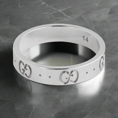 Sterling Silver Gucci Icon Engraved Slim Stainless Steel Ring (KCJ0038)