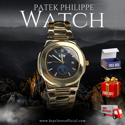 Luxury Patek Philippe Nautilus Moon Phase Black Dial - Gold Bracelet