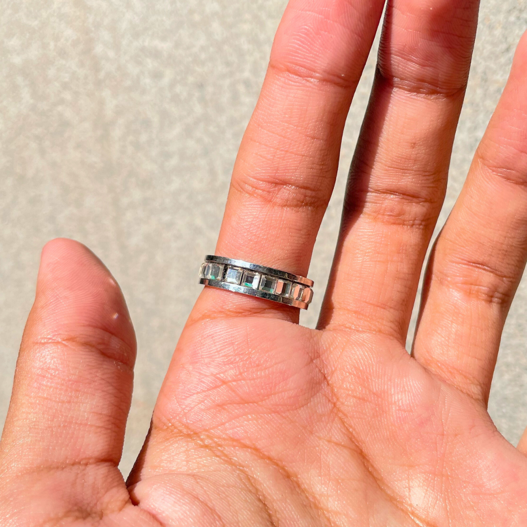Sterling Silver Cube-Cut Stone Ring for Men  (KCJ0040)