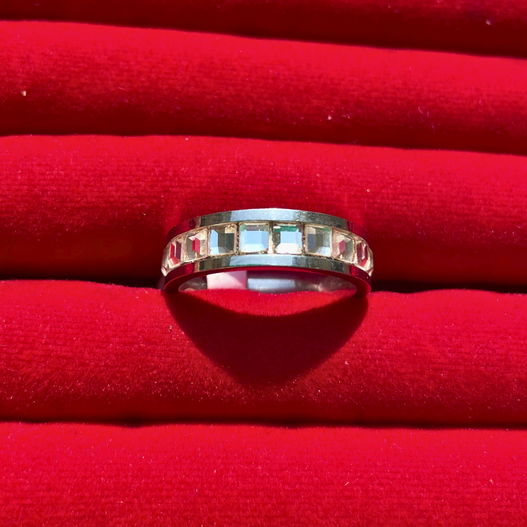 Sterling Silver Cube-Cut Stone Ring for Men  (KCJ0040)