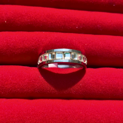 Sterling Silver Cube-Cut Stone Ring for Men  (KCJ0040)