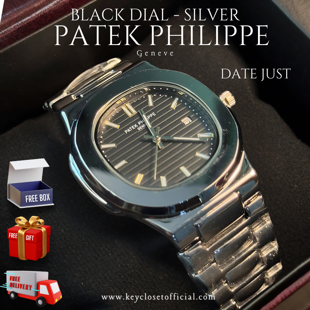 Patek Philippe Date Just - Black Dial Chrome Stainless Steel Watch