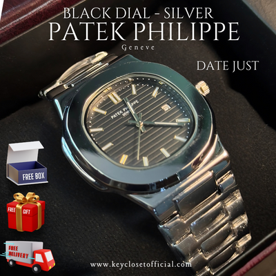 Patek Philippe Date Just - Black Dial Chrome Stainless Steel Watch