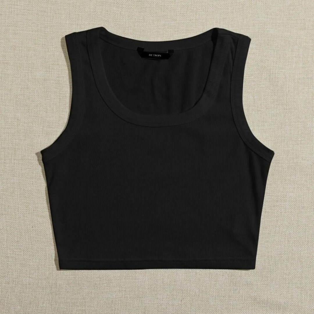 Teen Solid Black Scoop Neck Rib Fitted Tank Top