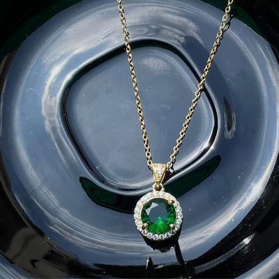 Glamourous Rose Cut Emerald Green Pendant (KCJ0020)