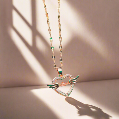 Rose Gold Angel Wings Heart Pendant | Unique and Elegant Jewelry (KCJ0025)
