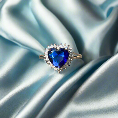 Titanic Deep Ocean Blue Heart Ring - Sapphire Charm (KCJ0007)