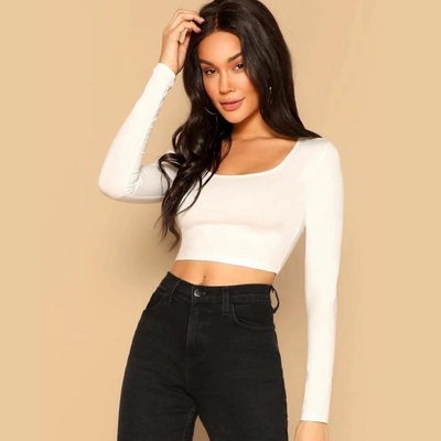 White Cotton Slim Fitted Crop Top