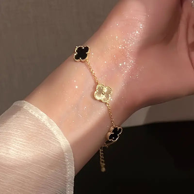 Black 4-Leaf Clover Bracelet – Lucky and Stylish Design | (KCJ0011)-(KCJ0010)