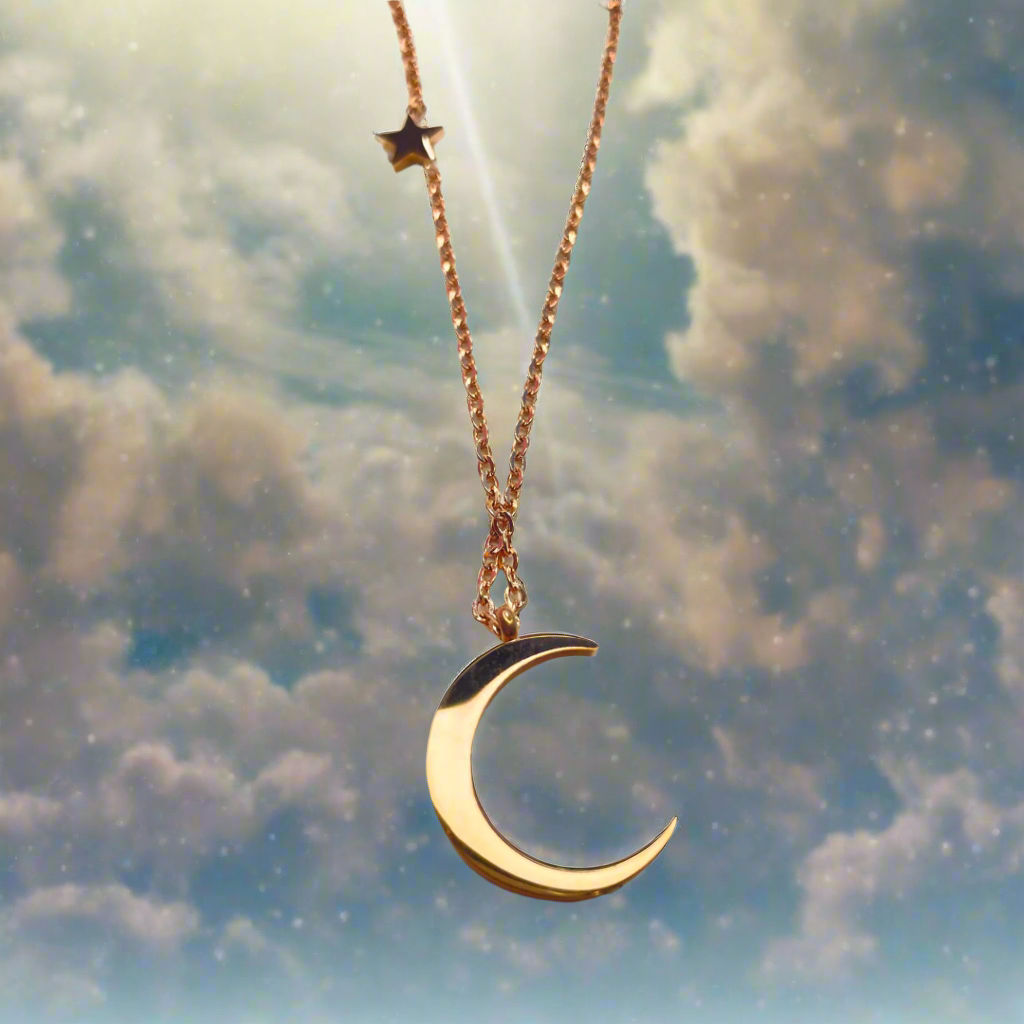 Rose Gold Crescent Moon Necklace - The Dream Pendant (KCJ0049)