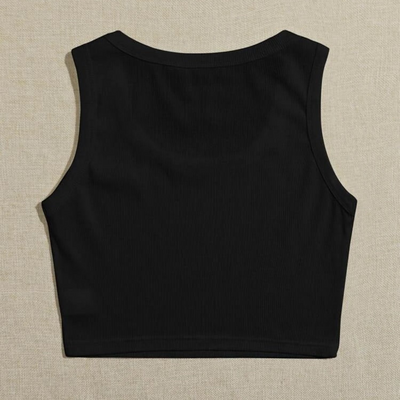 Teen Solid Black Scoop Neck Rib Fitted Tank Top