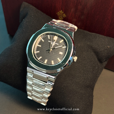 Patek Philippe Date Just - Black Dial Chrome Stainless Steel Watch