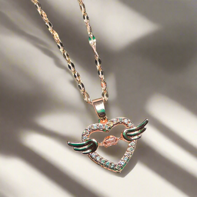 Rose Gold Angel Wings Heart Pendant | Unique and Elegant Jewelry (KCJ0025)