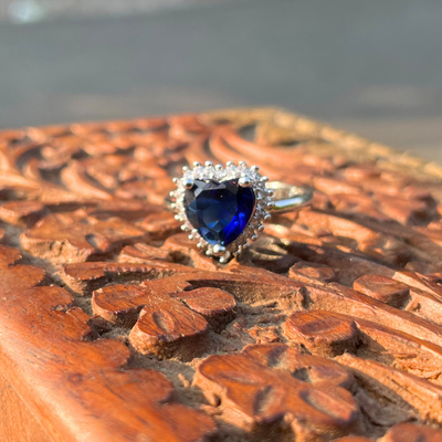 Titanic Deep Ocean Blue Heart Ring - Sapphire Charm (KCJ0007)
