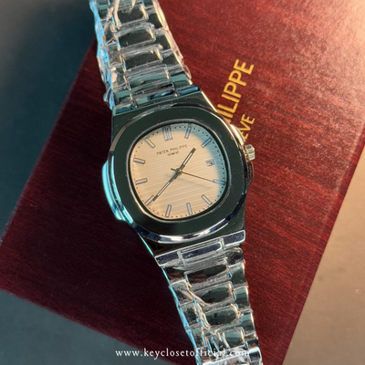 Patek Philippe Date Just - White Dial Chrome Chrome Steel Watch