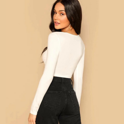 White Cotton Slim Fitted Crop Top