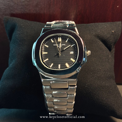 Patek Philippe Date Just - Black Dial Chrome Stainless Steel Watch