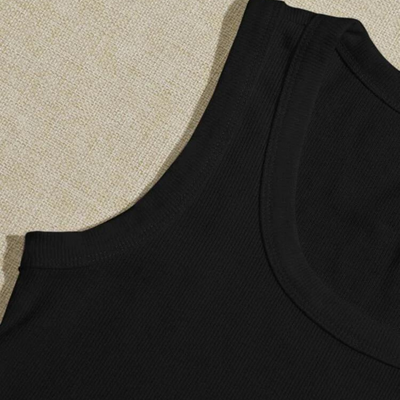 Teen Solid Black Scoop Neck Rib Fitted Tank Top