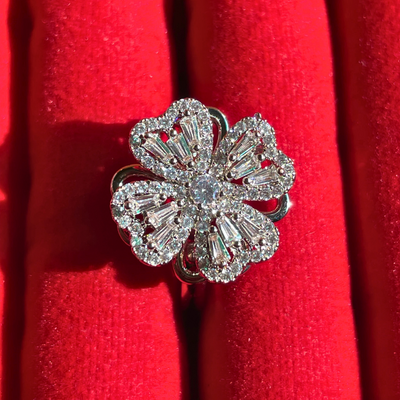 Rotating Four Clover Ring for Women | Silver/Golden Stainless Steel Anti-Stress Jewelry (KCJ0026)