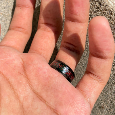 Black Dragon Titanium Ring - Glossy Red Strip (KCJ0035)