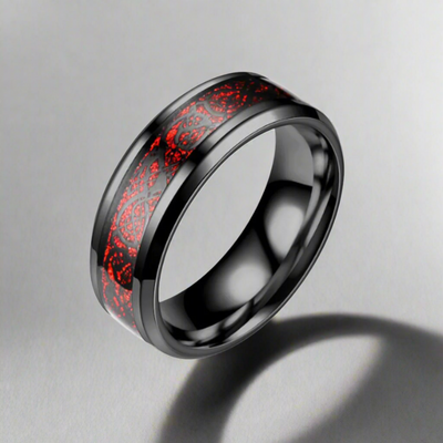 Black Dragon Titanium Ring - Glossy Red Strip (KCJ0035)