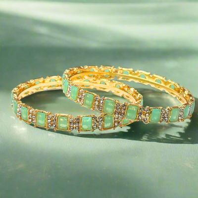 Pair Of 2.25'' Cube-Cut Mint Green Stone Bangles – Luxury Design (KCJ0013)