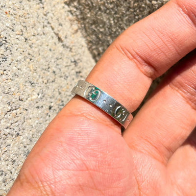 Sterling Silver Gucci Icon Engraved Slim Stainless Steel Ring (KCJ0038)