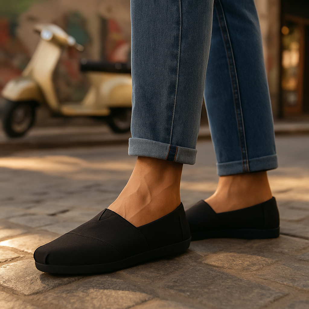 TOMS Syanno Black Canvas Slip-On Shoes
