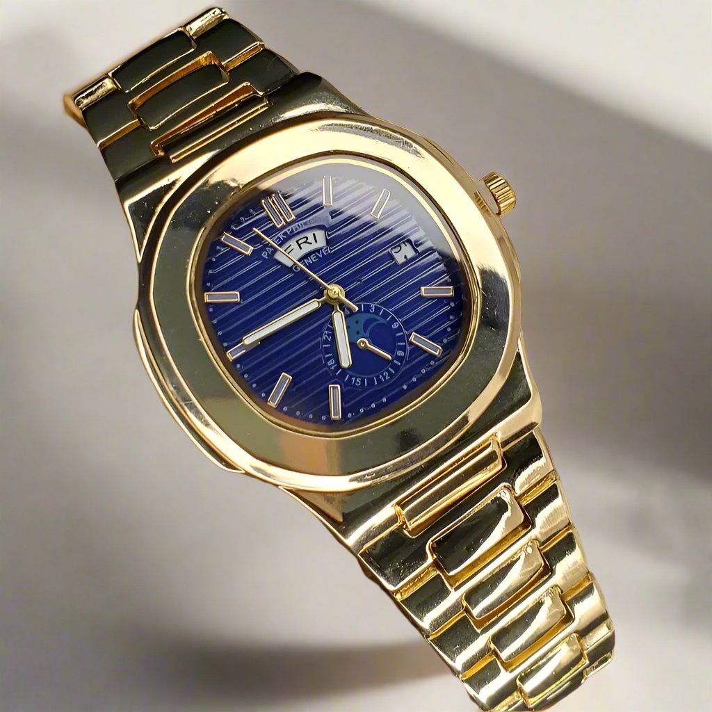 Luxury Patek Philippe Nautilus Moon Phase Blue Dial - Golden Stainless Steel Body