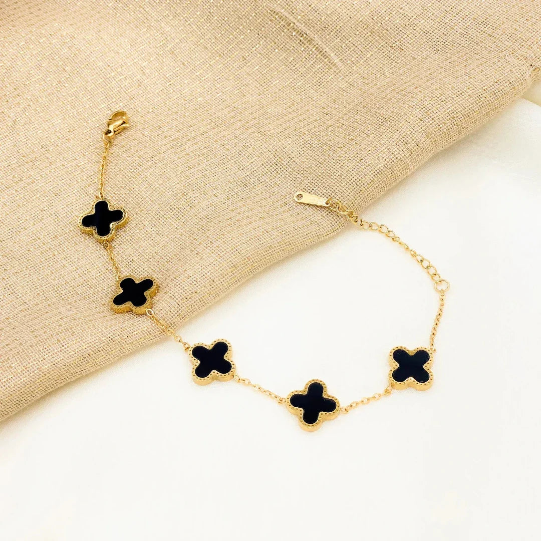 Black 4-Leaf Clover Bracelet – Lucky and Stylish Design | (KCJ0011)-(KCJ0010)