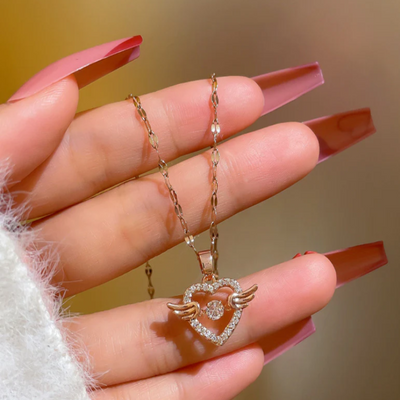 Rose Gold Angel Wings Heart Pendant | Unique and Elegant Jewelry (KCJ0025)