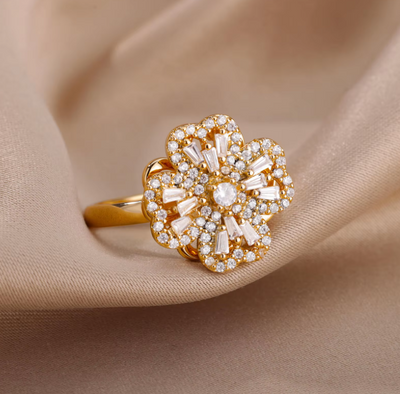 Rotating Four Clover Ring for Women | Silver/Golden Stainless Steel Anti-Stress Jewelry (KCJ0026)
