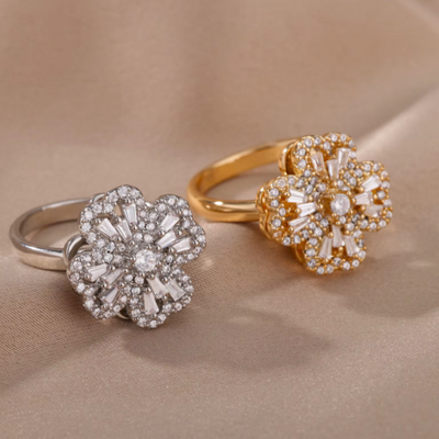 Rotating Four Clover Ring for Women | Silver/Golden Stainless Steel Anti-Stress Jewelry (KCJ0026)