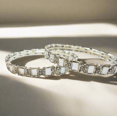 Pair Of 2.25'' Cube-Cut Mint Green Stone Bangles – Luxury Design (KCJ0013)
