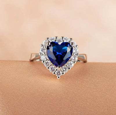 Titanic Deep Ocean Blue Heart Ring - Sapphire Charm (KCJ0007)
