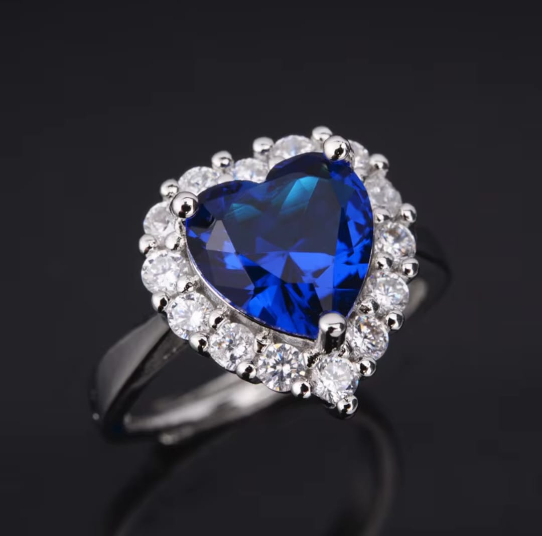 Titanic Deep Ocean Blue Heart Ring - Sapphire Charm (KCJ0007)
