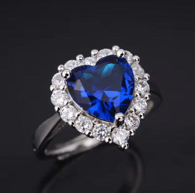 Titanic Deep Ocean Blue Heart Ring - Sapphire Charm (KCJ0007)